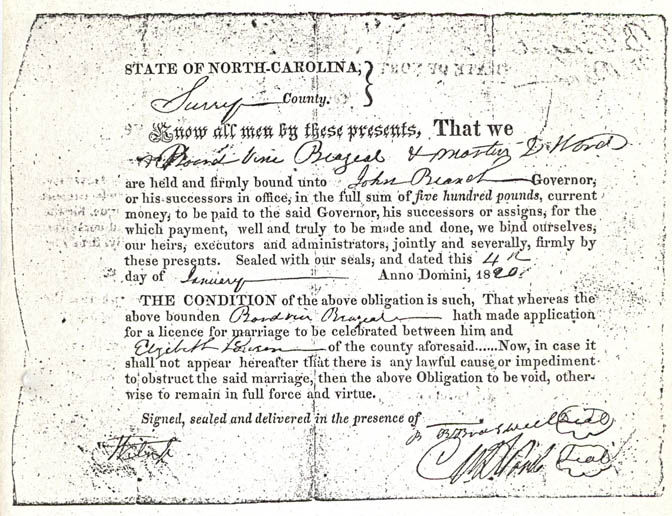 Boardvine and Elizabeth Braswell Marriage Bond